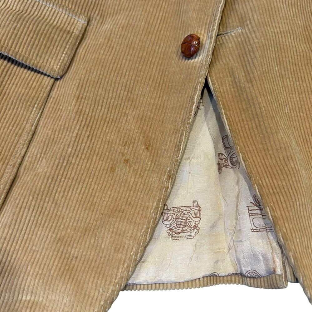 Tan Corduroy Blazer Suede Shoulder Patch 2 Button 44R - Picture 8 of 14